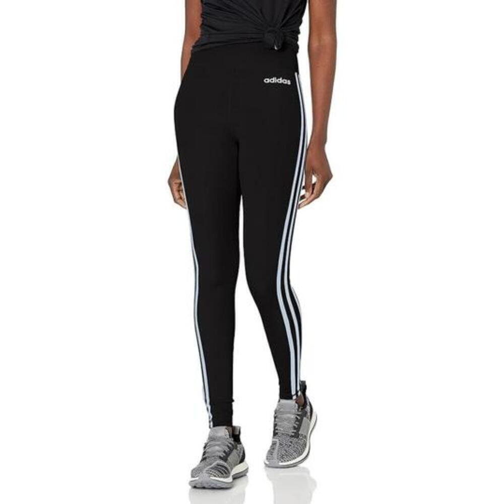 adidas Womens Design 2 Move 3-stripe High-rise Leggings Black/Globlu Size XL - Picture 2 of 10